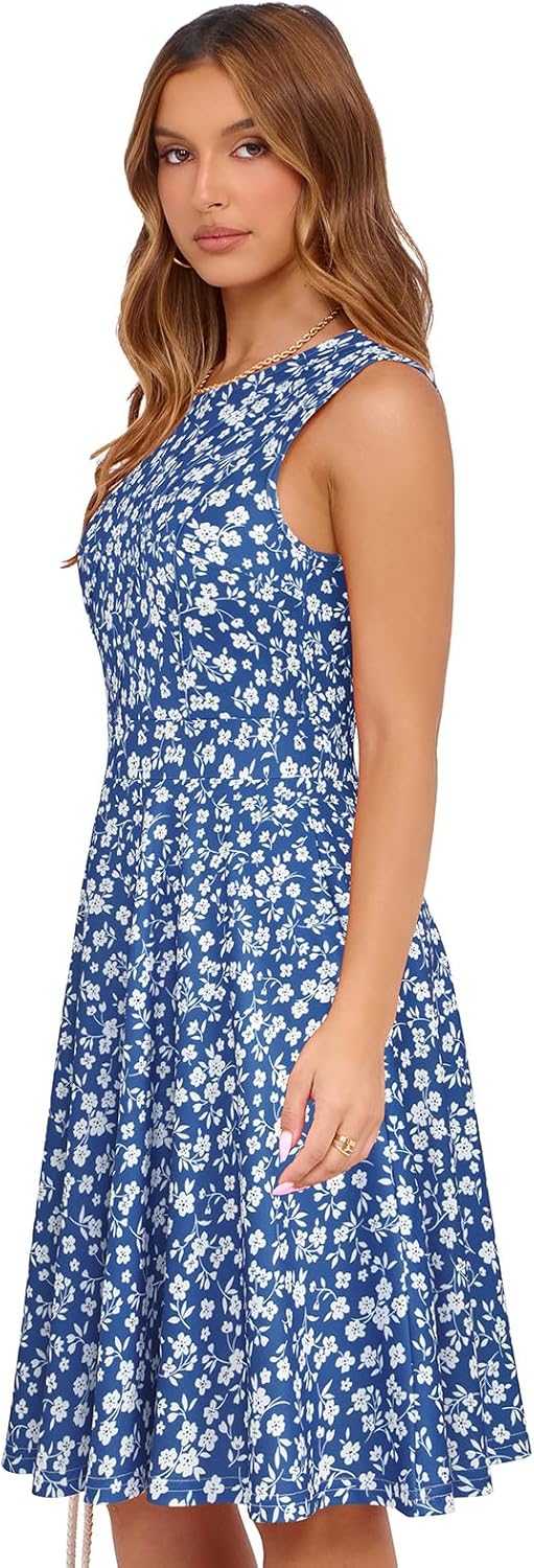 Sureple Womens Summer Cocktail Dresses 2026 Sleeveless Casual Fitted Tank Beach Swing A-Line Sundress