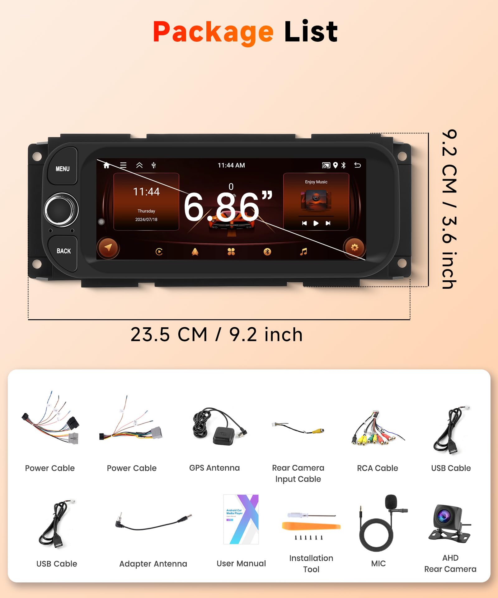 2G&64G 6.9" Autoradio per Jeep Grand Cherokee Wrangler Liberty Chrysler Grand Voyager 300M PT Cruiser RAM 1500 2500 con Carplay Android Auto,Bluetooth RDS/FM Radio,WiFi GPS/Telecamera posteriore AHD