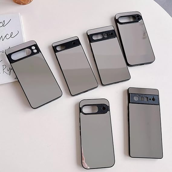 Google Pixel 7 Pro用ブラックフレームミラーケース、メイクアップミラー効果明るい反射ハードバックバンパーラバーフォンカバー ガールズ レディース