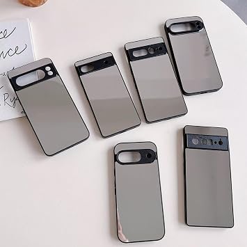 Google Pixel 7 Pro用ブラックフレームミラーケース、メイクアップミラー効果明るい反射ハードバックバンパーラバーフォンカバー ガールズ レディース