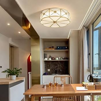 MIXL- Brass Flush Mount Ceiling Light, Flower Shaped 3-Light
