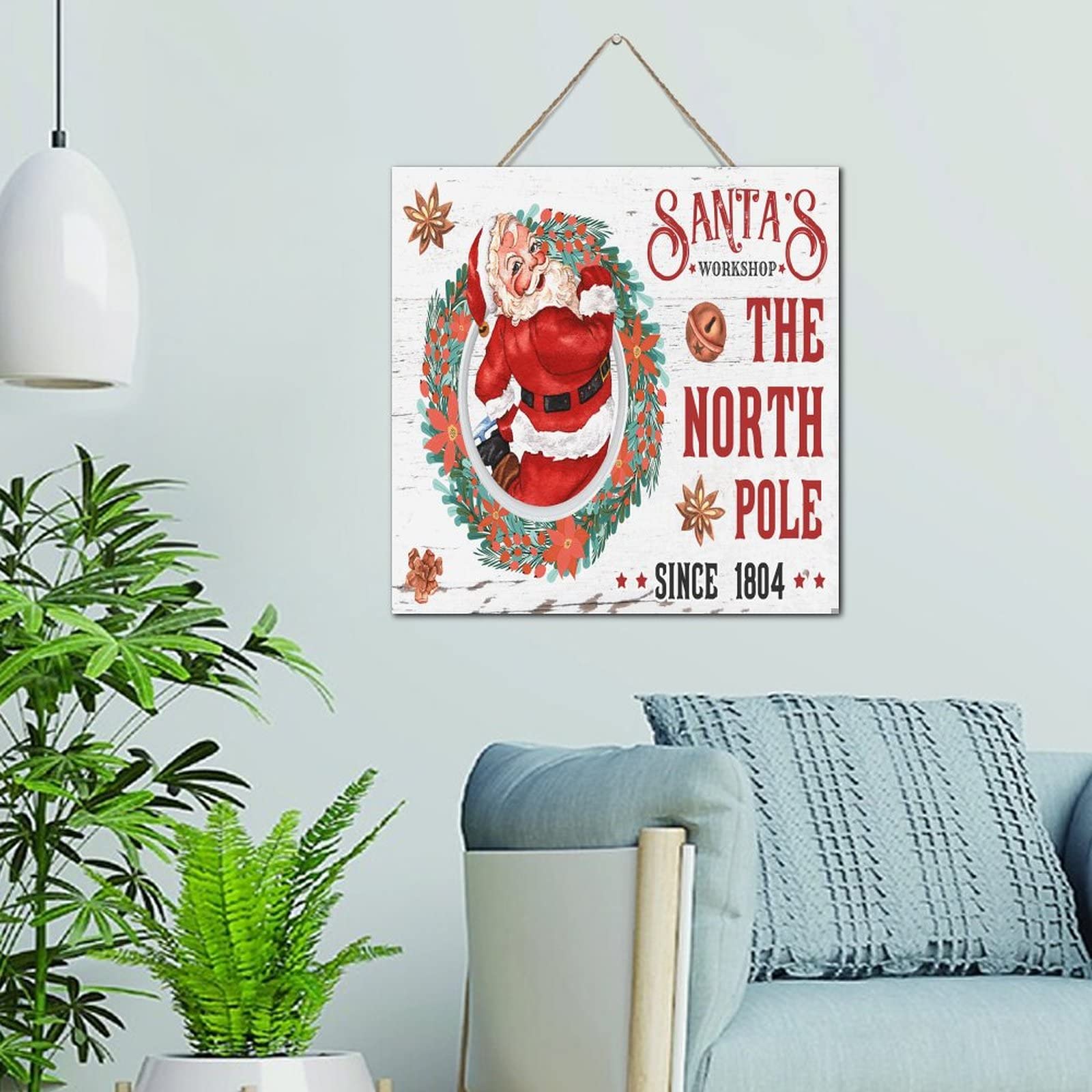 Panneau mural en bois vieilli Santa Workshop de 30,5 x 30,5 cm pour déco vintage