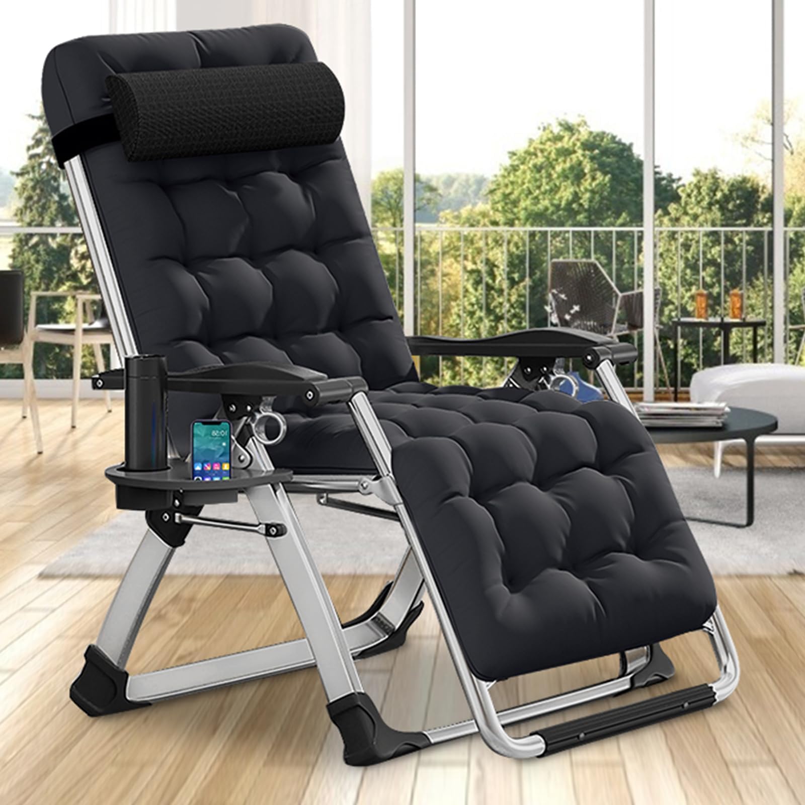 DoCred Comfy Folding Recliner Chair - Bedroom & Living Room, Patio Lounge Chair with Removable Cushion for Indoor Outdoor
