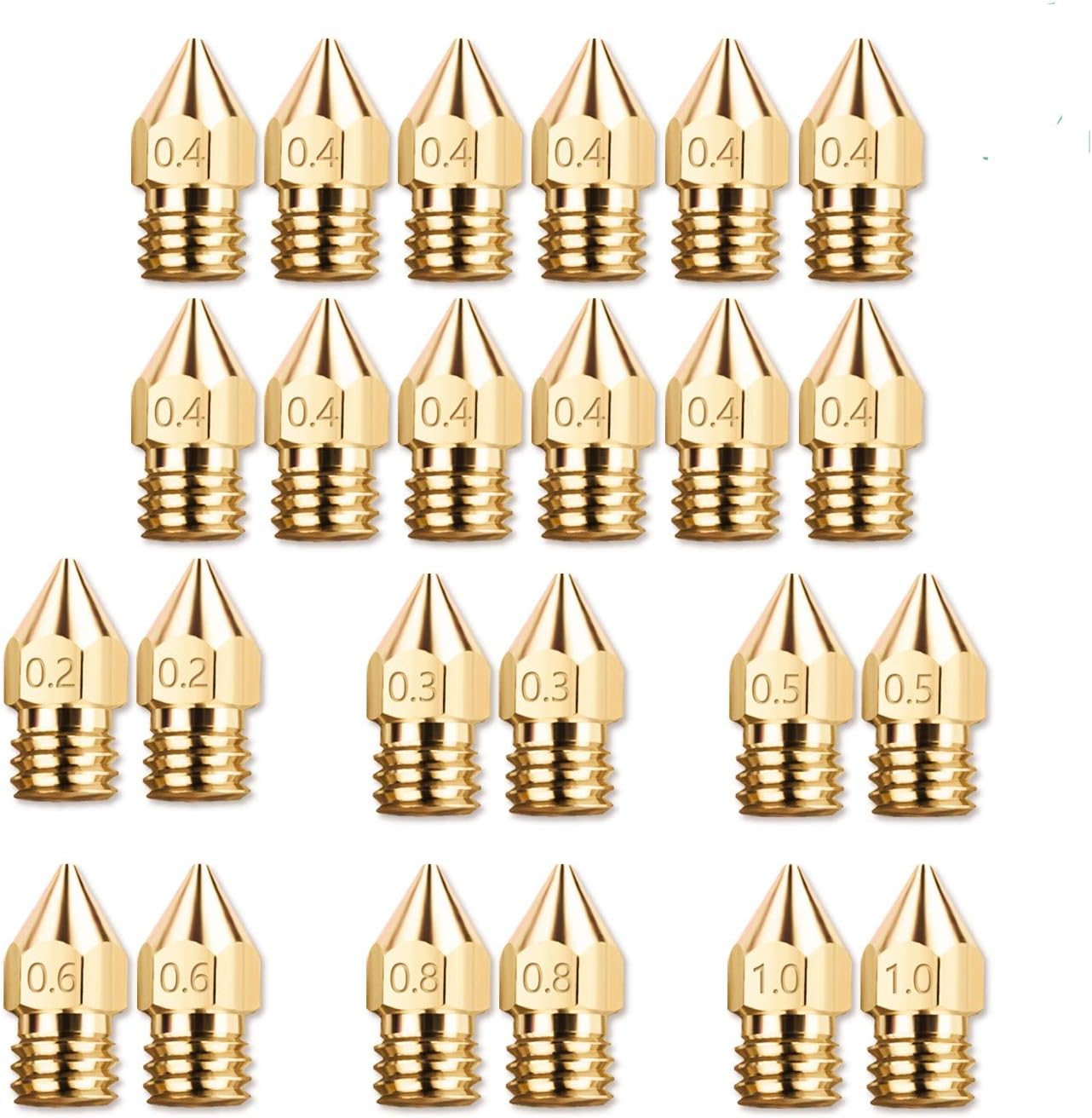 24 Pack 3D Printer Extruder Nozzle 0.2mm 0.3mm 0.4mm 0.5mm 0.6mm 0.8mm 1.0mm with Free Box for Makerbot Creality CR-10
