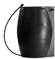 Vista 3 de FCMP Outdoor RC4000-BLK Barril recolector de agua, 50 galones, sin bisfenol A, parte trasera plana, para el hogar, almacenamiento de agua, regar