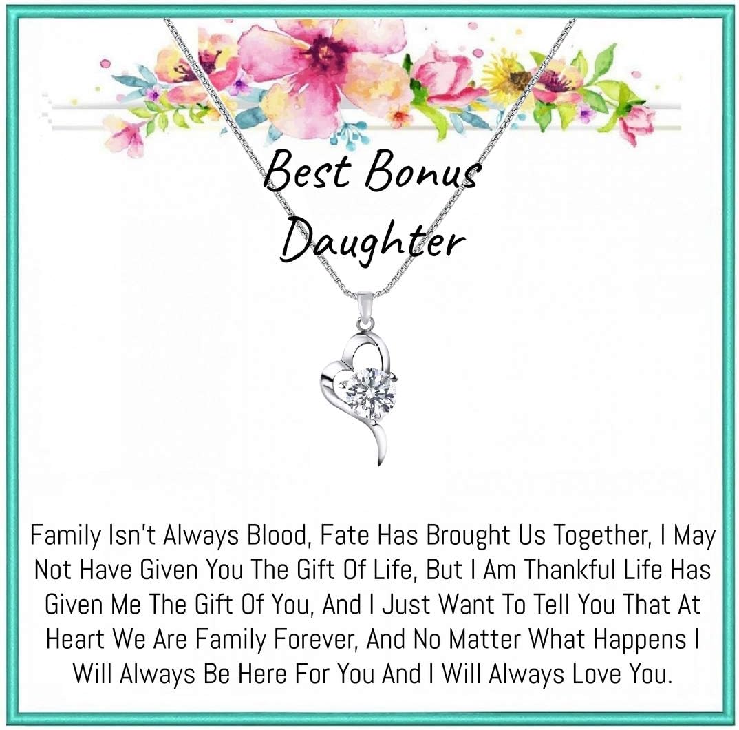 To My Bonus Daughter Necklace, Jewelry Gifts For Stepdaughter, Bonus Daughter Gifts from Stepdad Stepmom, Birthday Graduation Wedding Christmas & More