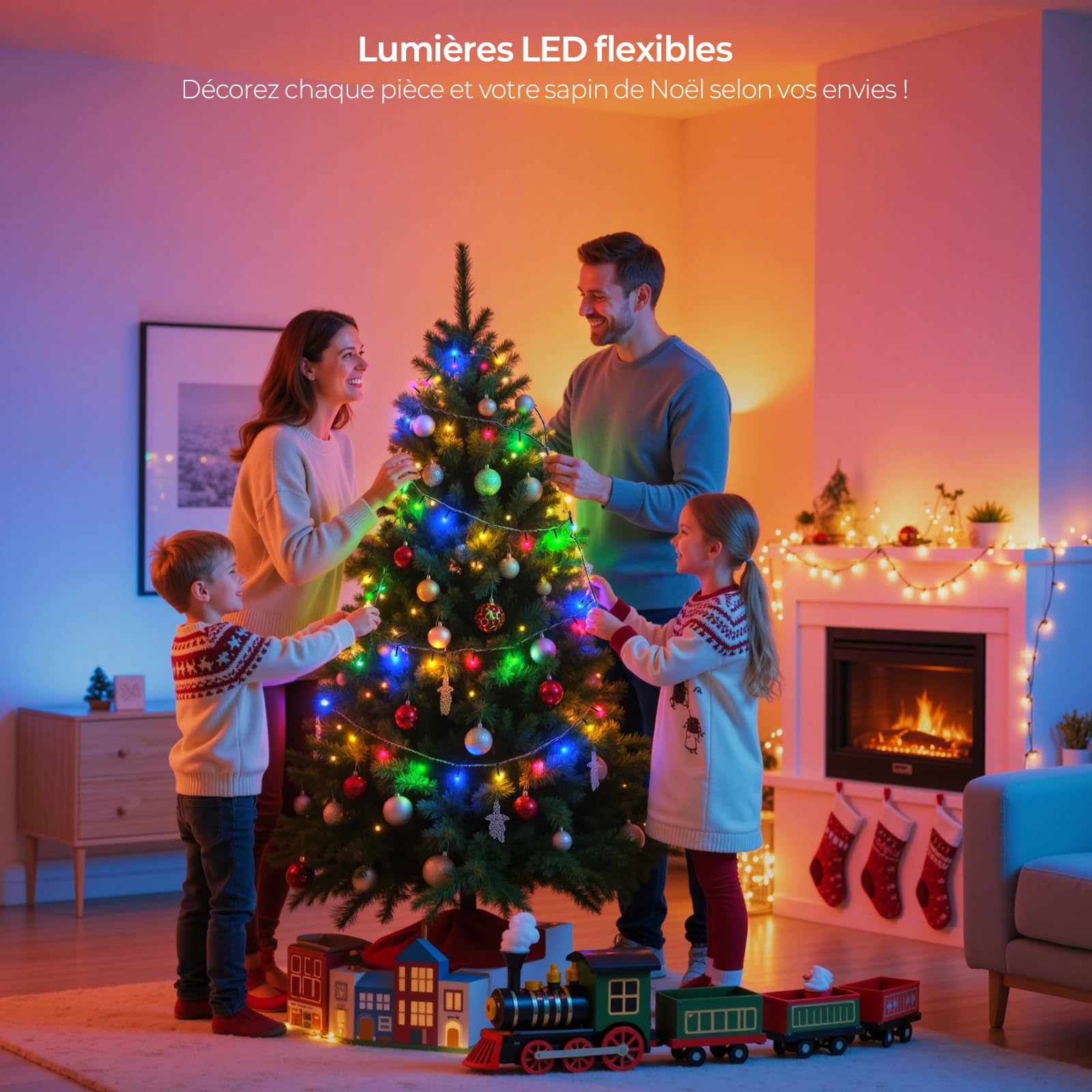 YAYZA! Guirlande Lumineuse Sapin de Noël Intelligente 30m, 300 LEDs RGB 16M de Couleurs, App & Télécommande, Pour Intérieur et Extérieur IP44, Décoration de Noël et Fête