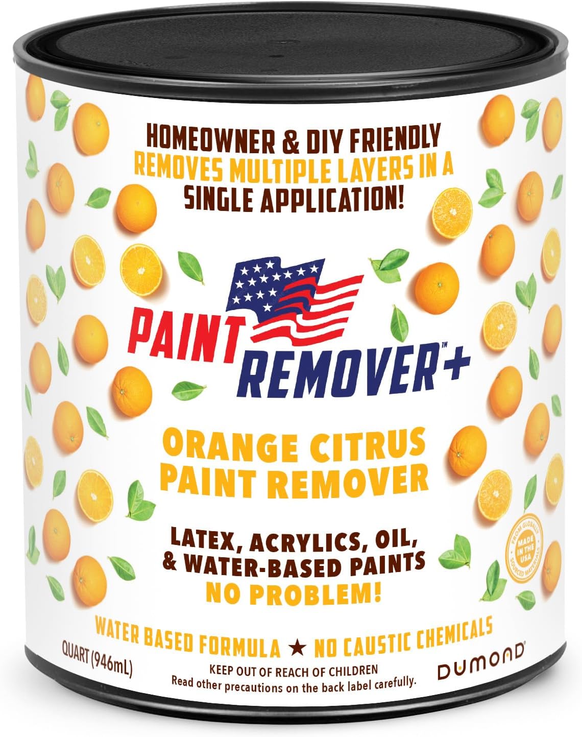 Dumond Paint Remover Plus Orange Citrus, DIY Friendly, Refinish Furniture, Cabinets, Decks, Antiques, Masonry, for Oil, Latex, Acrylic, Water-Based Paints, Varnishes, Stains, Citrus Scent, 2 Quarts