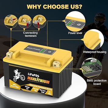 YTZ10S YTX9-BS YTZ14S Lithium Motorcycle Battery, 12V 6Ah 360CA Powersports Battery with 3 Modular Spacers, Factory Standard Fit for YTZ12S YT12A-BS, Replaces YTX12-BS YTX7A-BS