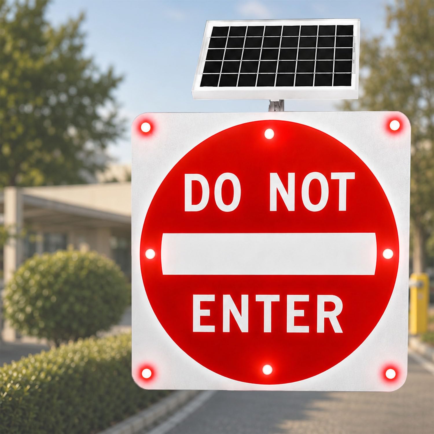 Señal LED Intermitente de «Prohibido EL Paso» alimentada por energía Solar 30in-1piece | Aluminio resistente a la oxidación, 8 LED brillantes y resistencia al agua IP65 para una visibilidad mejorada