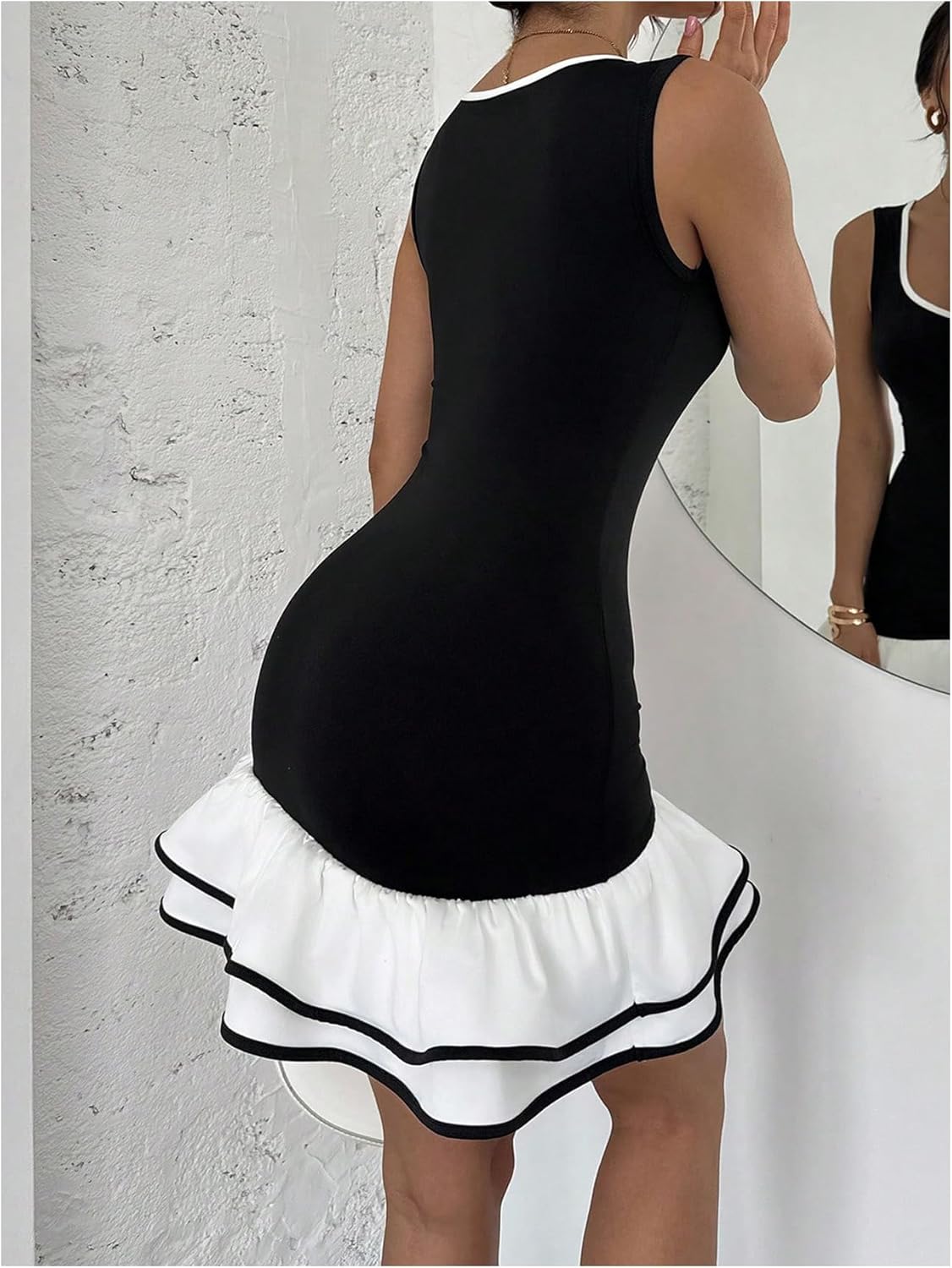 Floerns Women's Ruffle Elegant Tank Dress Layered Scoop Neck Formal Bodycon Mini Dresses - Image 3