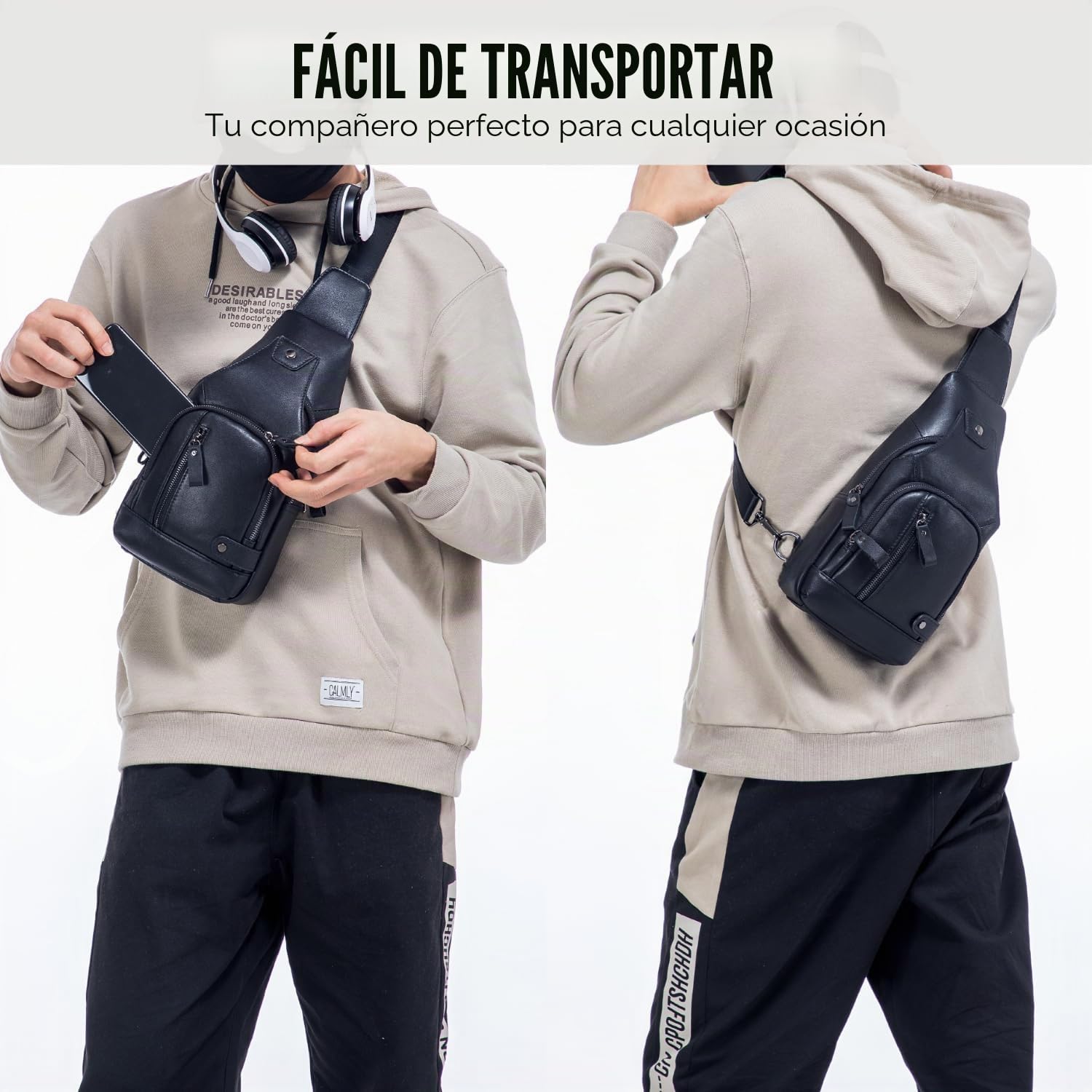 WeeDee Bandoleras Hombre Pequeña Piel Mochila de Cuero Autentico Bolsos de Hombre y Pecho Bolso Bandolera Resistentes al Agua Para Escolare Ciclismo Senderismo