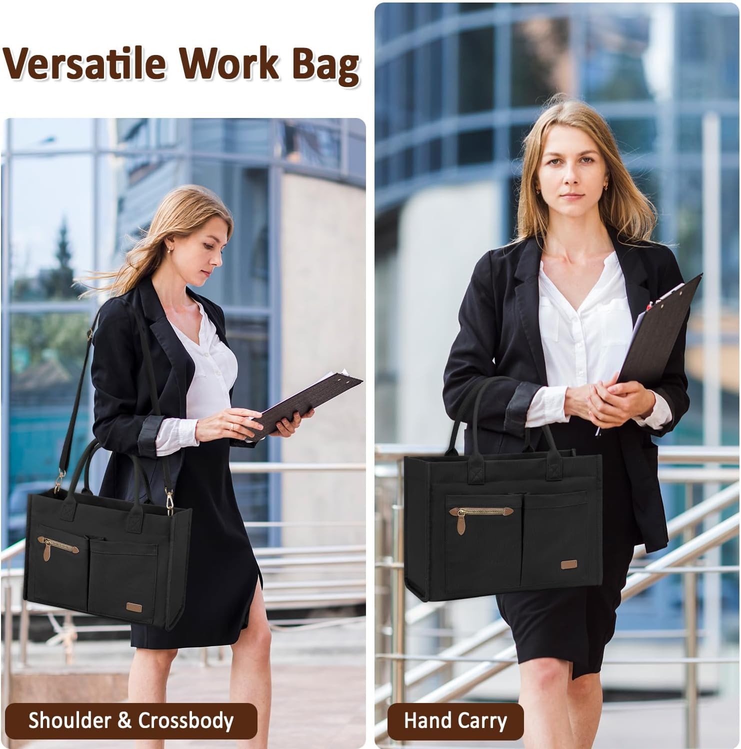 Canvas Tote Bag for Women, Large Work Tote Bags with Compartments, Zipper Crossbody Handbag for Teacher, College - Image 2