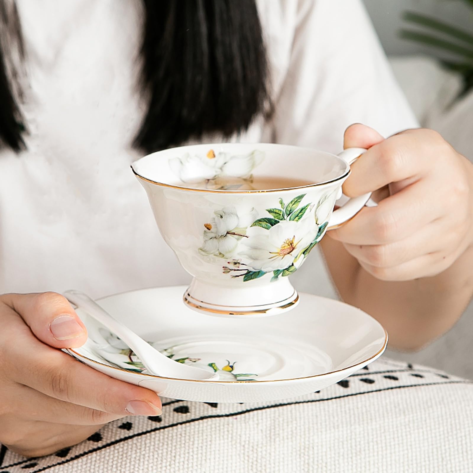 Ceramiczna filiżanka do kawy ze spodkiem | Ceramiczna filiżanka do kawy z glazurą reaktywną ze spodkiem do herbaty cappuccino