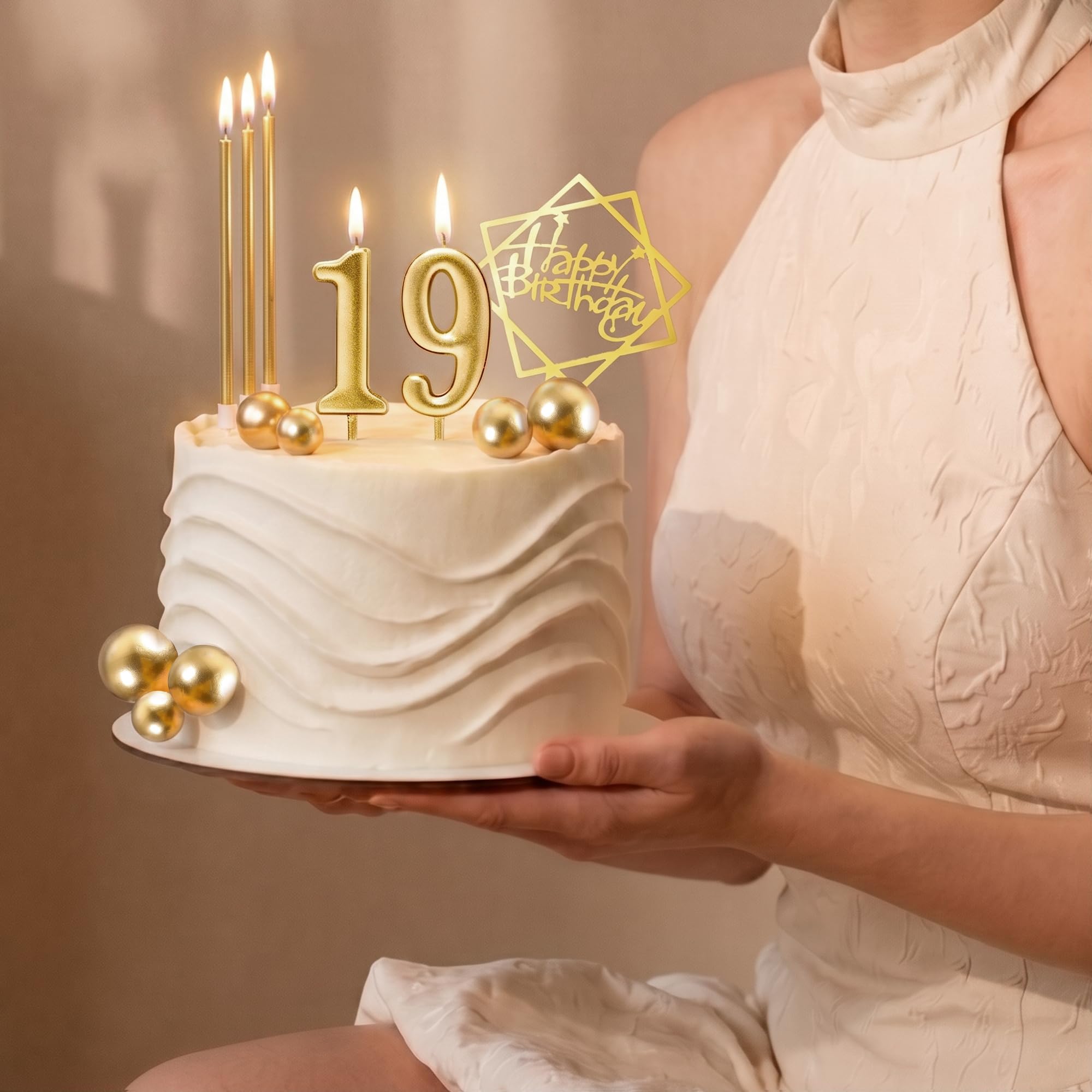 PHD CAKE 46 Stück goldene Geburtstagskerzen, 10 Kuchen-Zahlenkerzen, 9 Kugel-Kuchenaufsätze, 3 Geburtstagskuchenaufsätze, Party-Feier