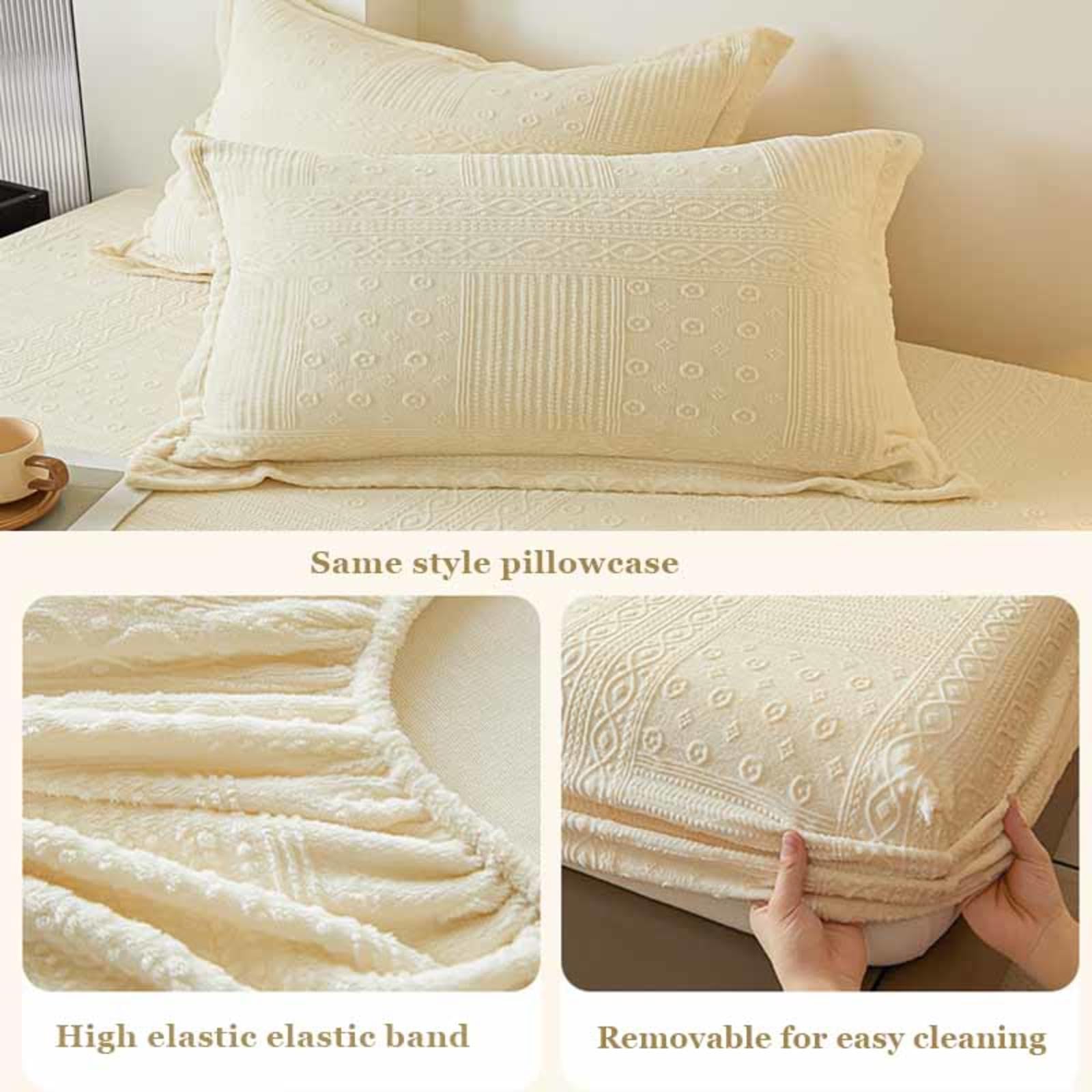 Protège-Matelas Couvre-Matelas Couvre-Matelas Couvre-lit d'hiver en Velours de Lait épaissi, Couvre-lit ajusté, Drap de Housse de Matelas en Velours Corail,Beige-200 * 220cm