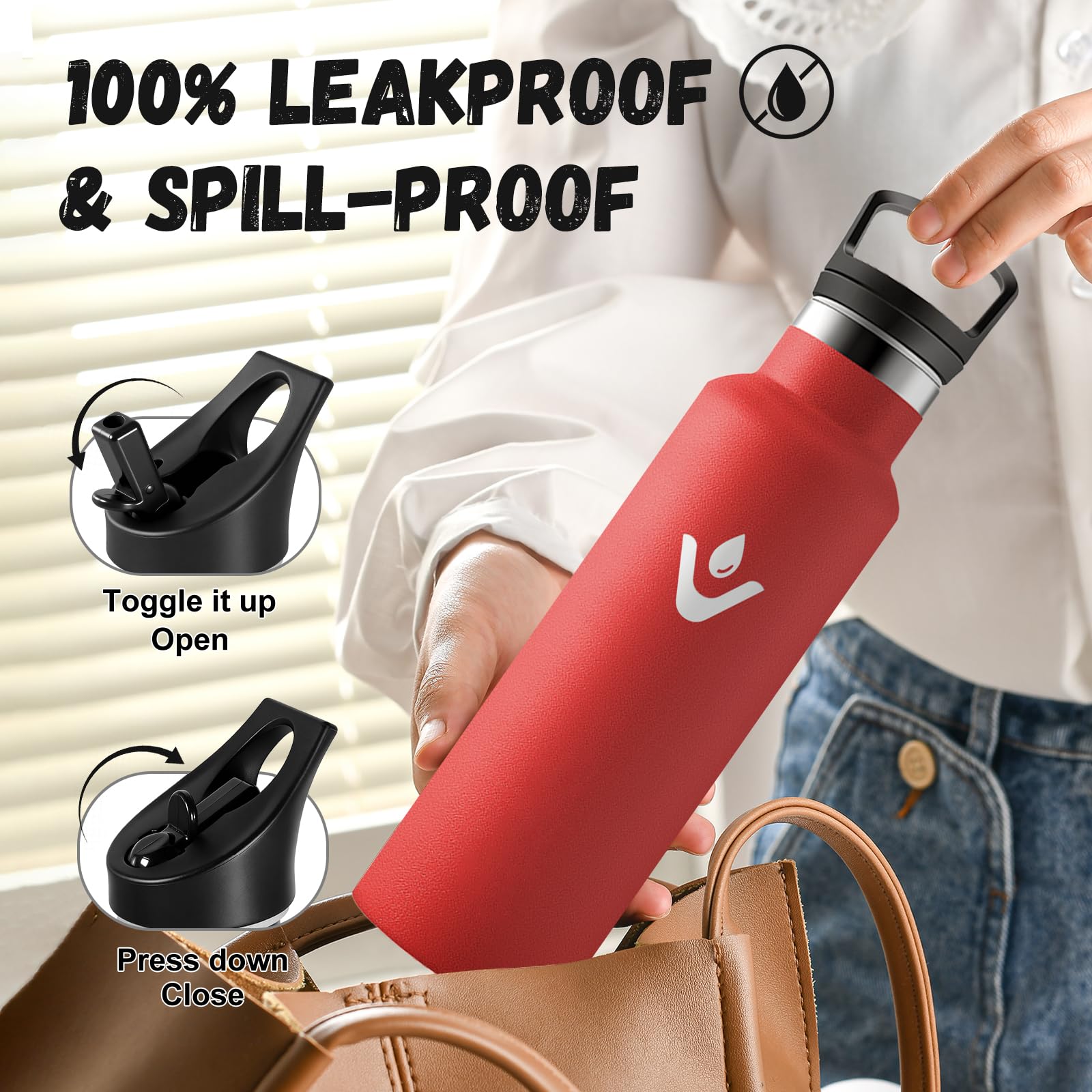 Borraccia Acciaio Inox 500ml, Bottiglia Acqua con Cannuccia, Riutilizzabile, senza BPA, a prova di perdite, Termos per Scuola, Campeggio