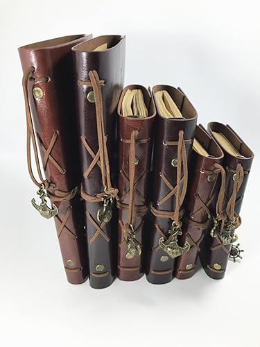 Vista 2 de Ailifly Cuaderno de escritura de cuero náutico vintage, hojas sueltas en blanco, recargable, diario de viaje en relieve, cuaderno en espiral