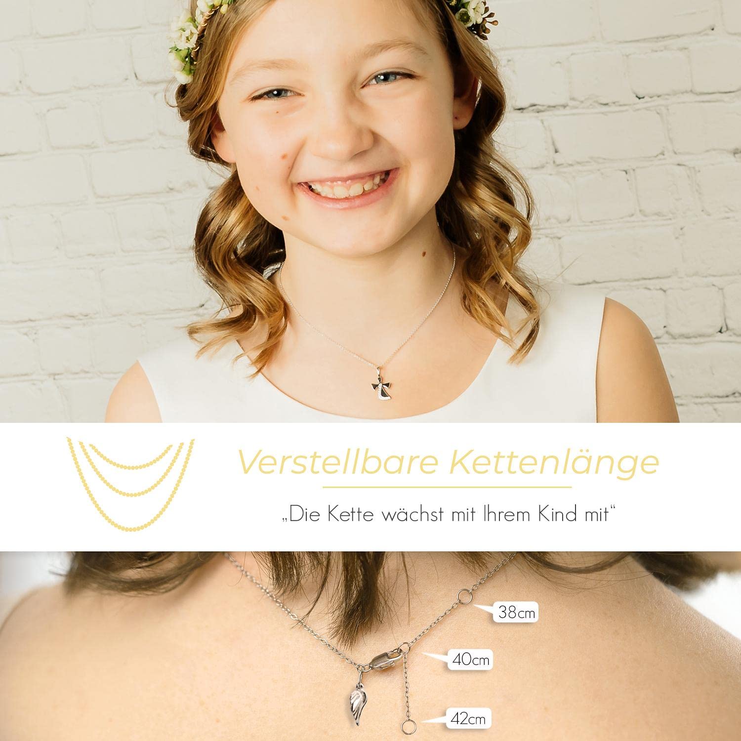 Schutzengel Kette Silber 925 Mädchen | Engel-Anhänger Halskette | Kinder-Schmuck Erst-Kommunion Tauf-Geschenk Kommunionsgeschenk Konfirmation Firmung Geburt Taufe | Silberkette Kinderkette Taufkette