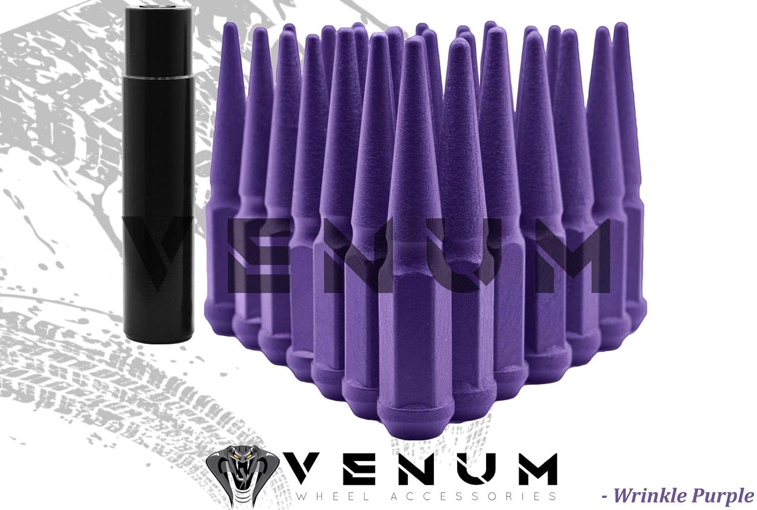 Venum wheel accessories 32 Pc M14x1.5 Wrinkle Purple Spike Lug Nuts - Powder Coated - 4.5" Tall Compatible with RAM 2012-2020 Truck 2500 3500 Dually HD 8 Lug W/Aftermarket Wheels