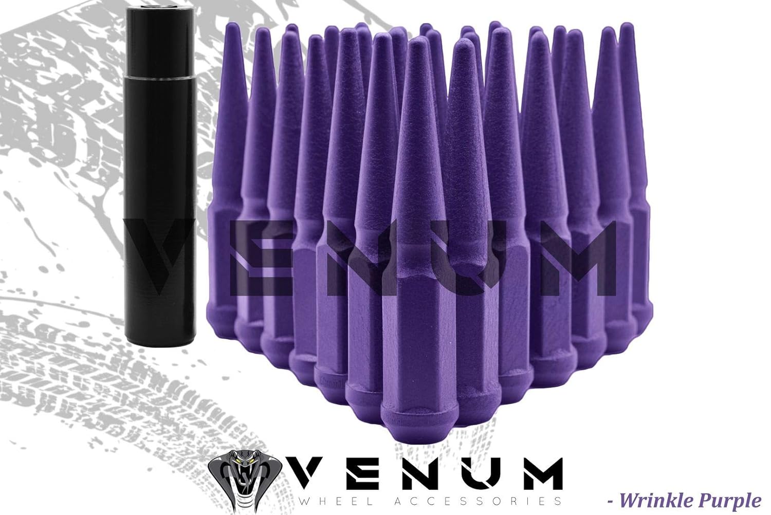 24 Pc Wrinkle Purple Spike Lug Nuts Powder Coated | Steel | 4.5" Tall | M14x1.5 Thread Pitch + 1 Key Compatible with F-150 2015-2019 Expedition Navigator 6x135 mm Aftermarket Wheels