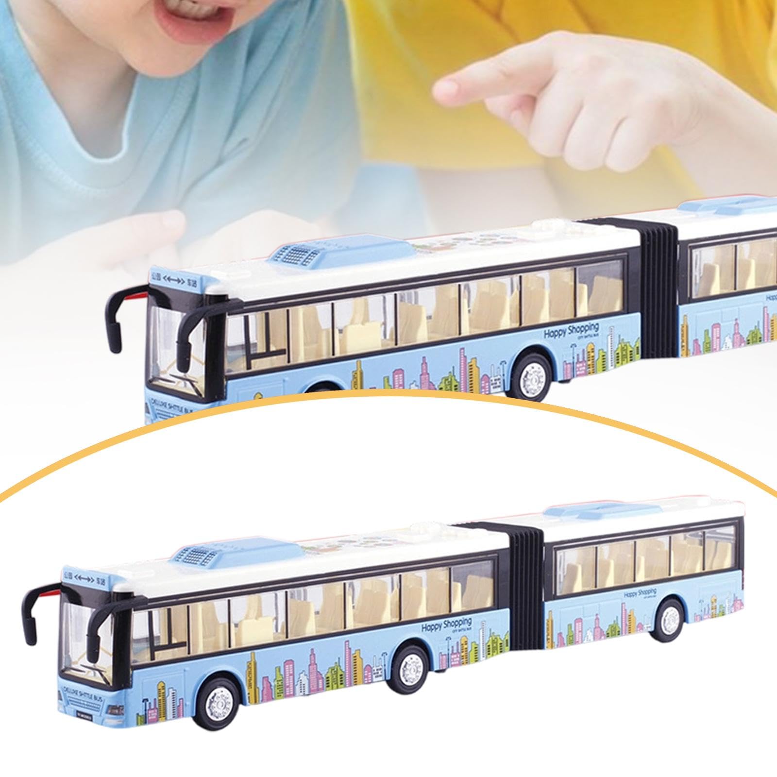 Modellino di Autobus Giocattolo con Porte Funzionanti, Motore a Retrocarica, Luci E Suoni. Realizzato in Robusta Lega. per Bambini dai 3 Anni in su. D, Blu