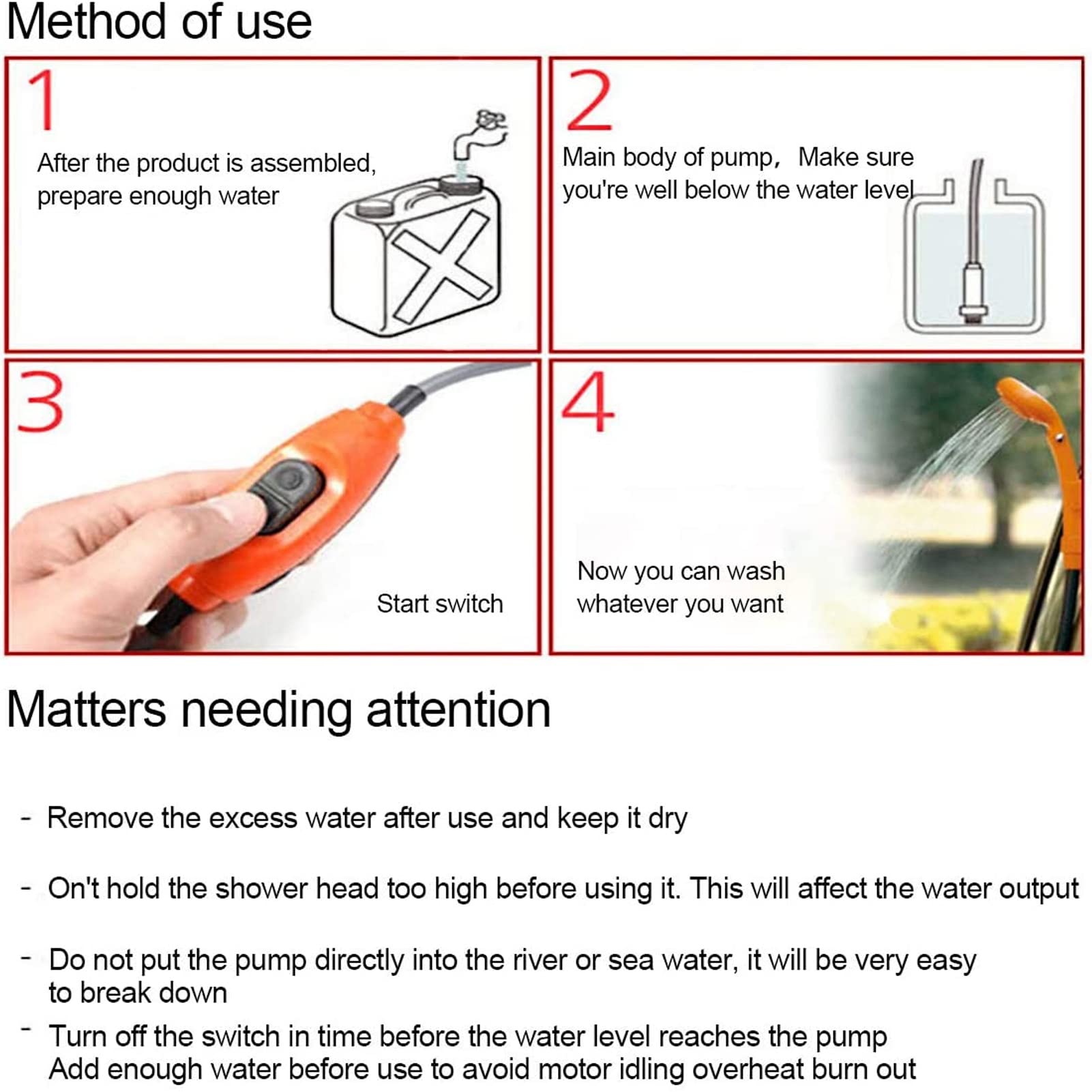 Septpenta Doccia da Campeggio, Design Ergonomico, Materiale in Plastica e Gomma, Durevole Portatile e Altamente Flessibile, DC12V Adatto per Esterni, Campeggio, Pulizia degli Animali