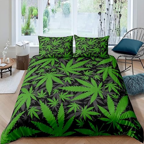Funda de edredón de hojas de marihuana para adolescentes, fundas de edredón con estampado de cannabis verde y gris, juego de ropa de cama para disponible en Yaxa Colombia