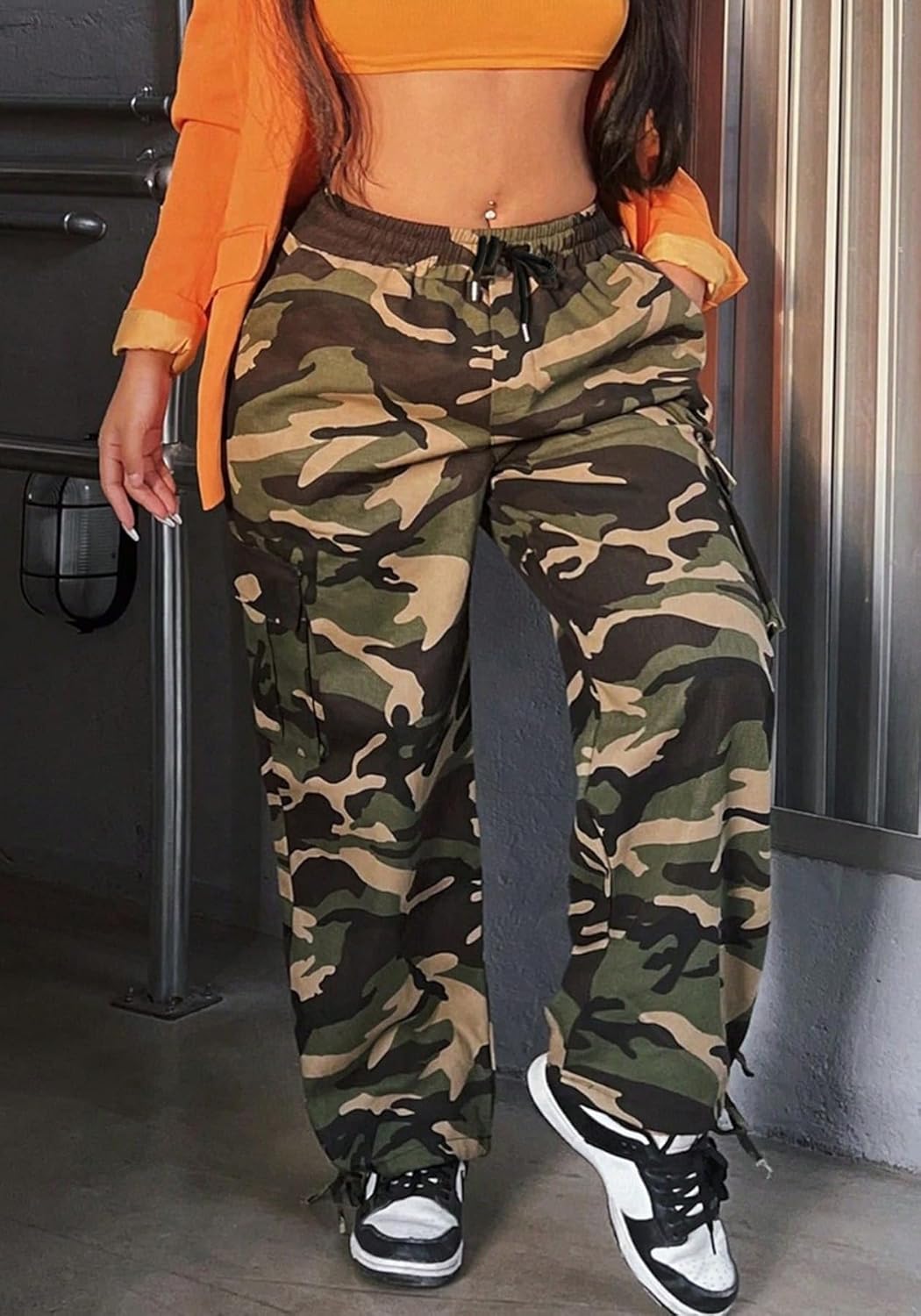 Unybwonn Women Camo Baggy Cargo Pants High Waist Straight Wide Leg Patchwork Workout Trousers Casual Y2k Sweatpant - Image 3