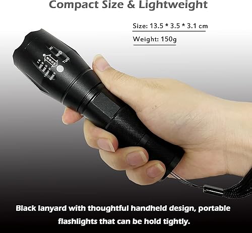 Miniatura 3 de GaiGaiMall Linterna LED táctica de grado militar, 3000 lúmenes, con zoom, resistente al agua (paquete de 2 unidades, 5 modos)