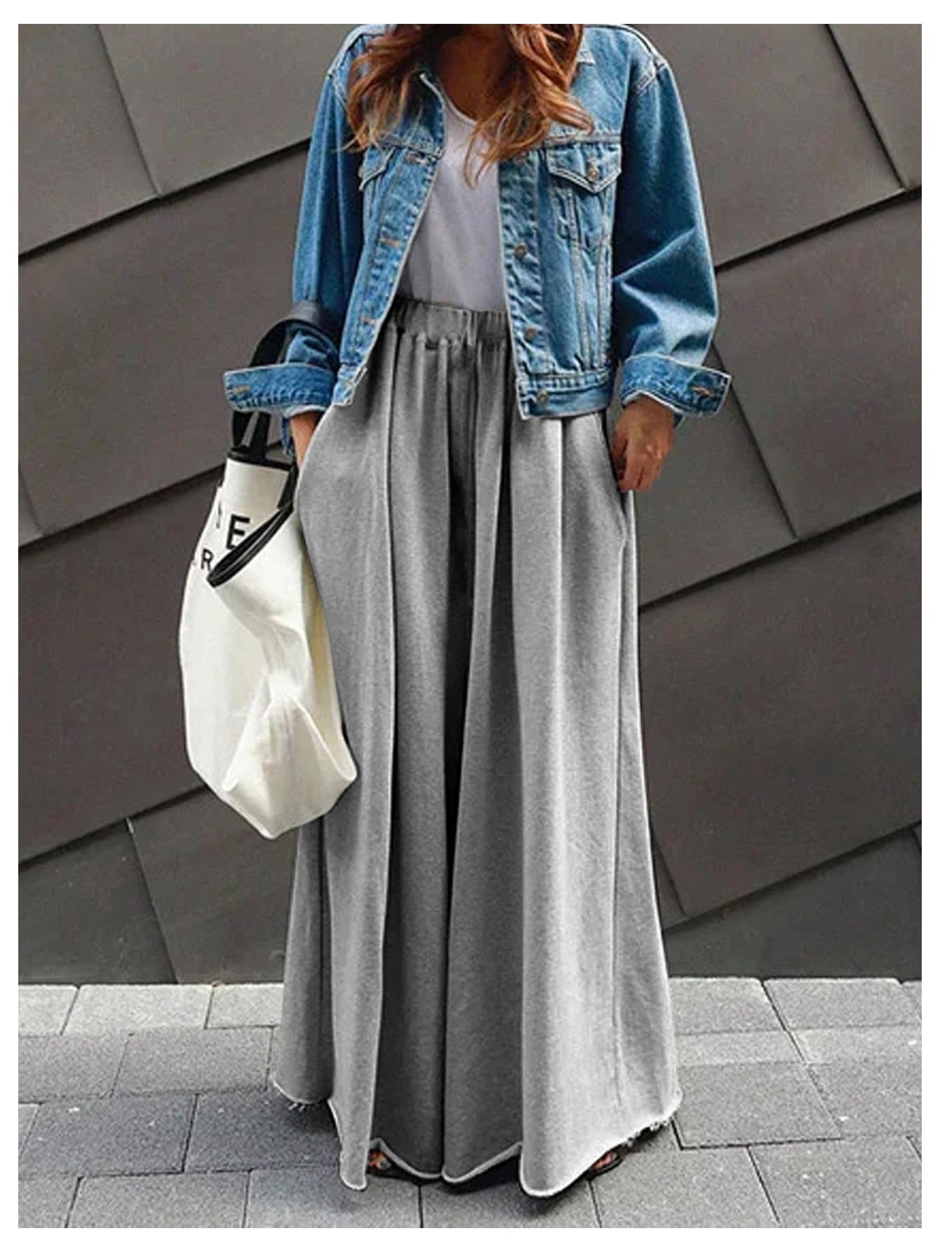 Women's Wide Leg Sweatpants High Elastic Waist Flowy Palazzo Pants Loose Baggy Pants Bottoms