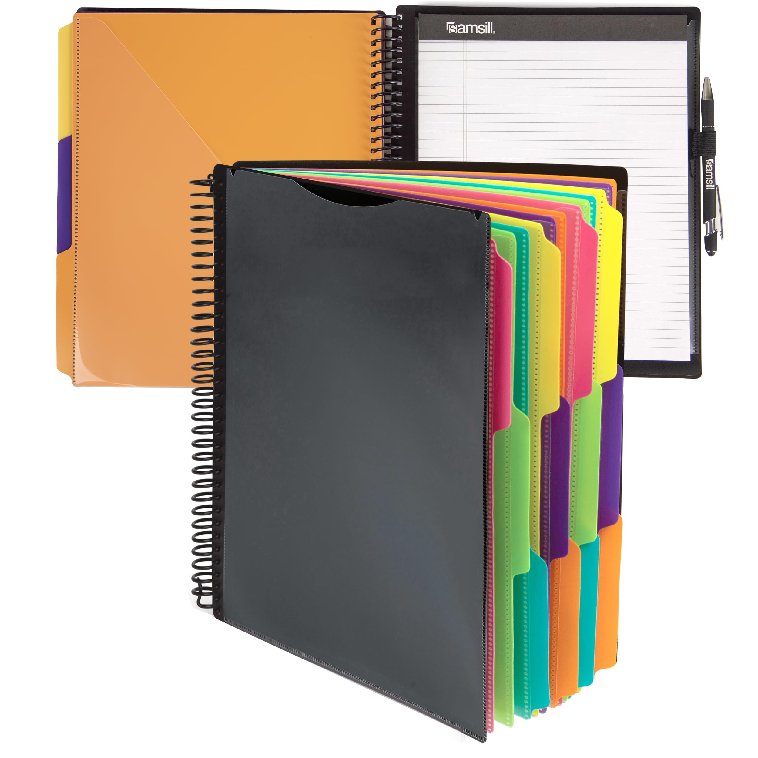 Samsill Spiral Folder Organizer - 12 Dividers &amp; 24 Pockets with Notepad Holder, Multi Pocket Color Cordinated Folder Binder with Customizable Tabs, Document Organizer (Fashion)