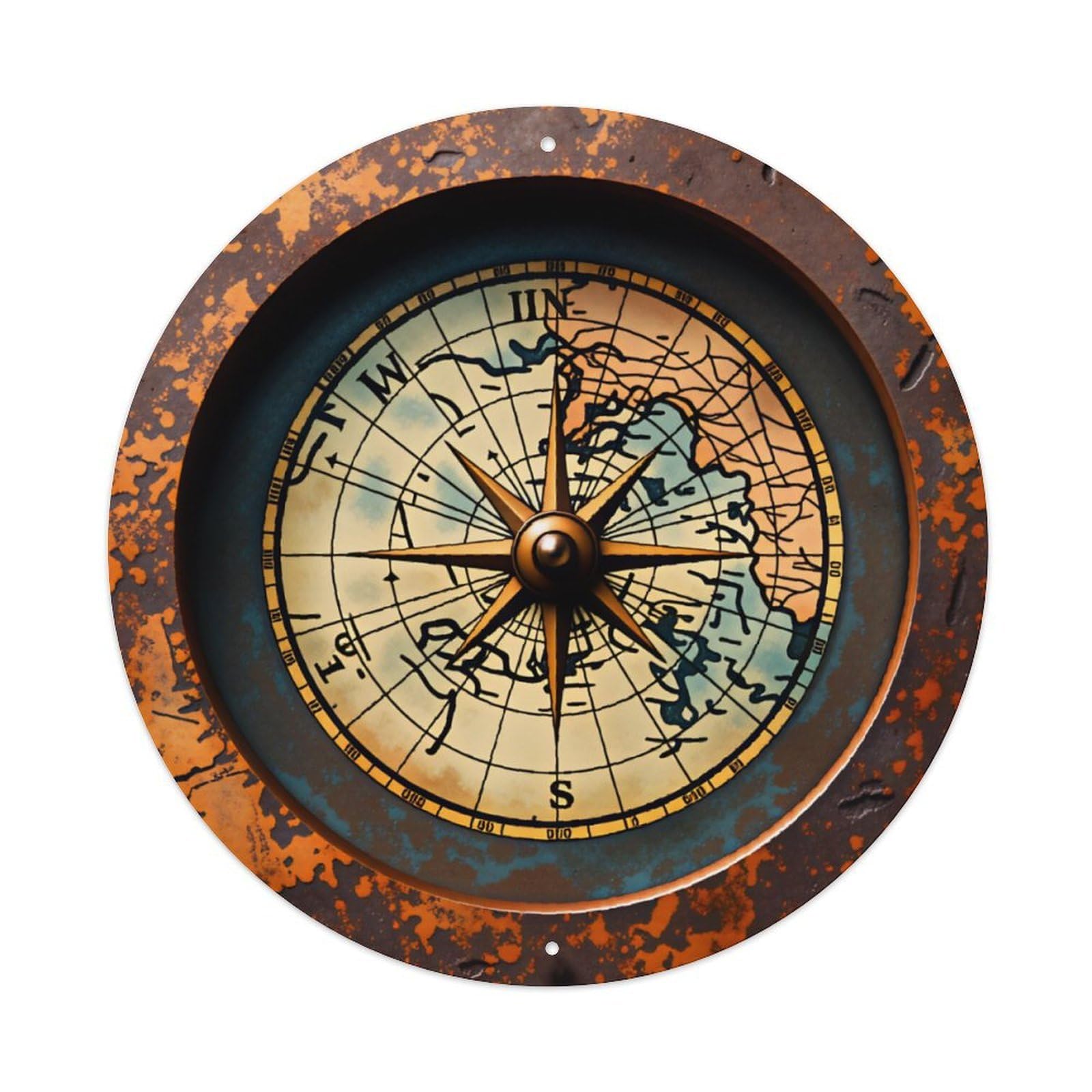 Ldfuieksufg Style Vintage Round Rustic Nautical Compass Wall Sign Ocean Decor Vintage Aluminium Metal Sign, Retro Wall Decor For Home, Bar, Garage & Farmhouse 20X20cm