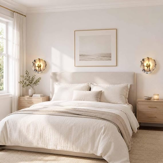 9.8 Natural Alabaster Sconce Dimmable Round Marble Wall Sconce Hardwired