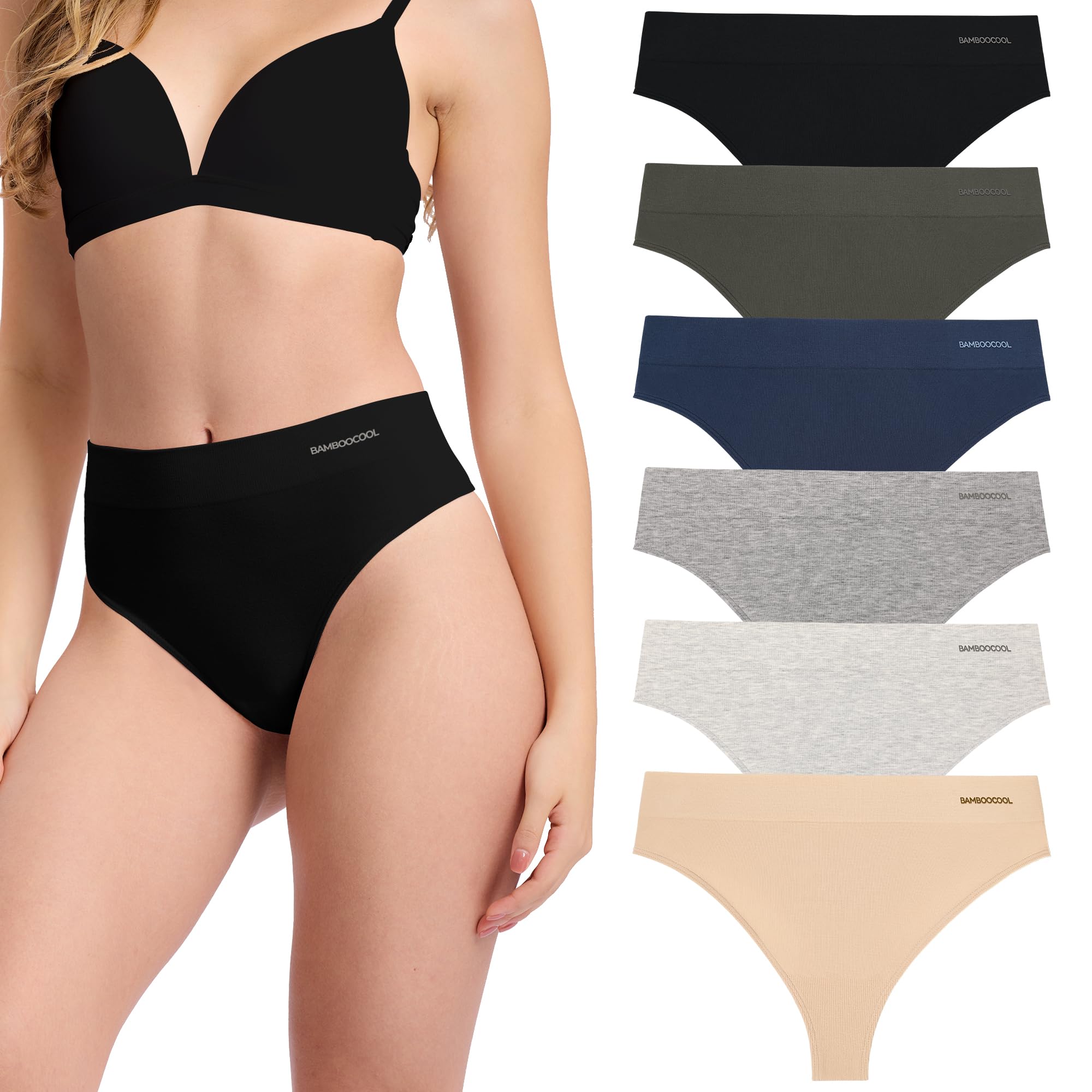 Women's Thongs Seamless Moisture-Wicking Breathable Underwear Stretchy Panties Tagless 6 Pack-image-32