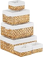 Vista 22 de Vagusicc Cestas de almacenamiento de mimbre, cestas negras de cuerda de papel tejidas a mano para almacenamiento, cestas rectangulares de mimbre