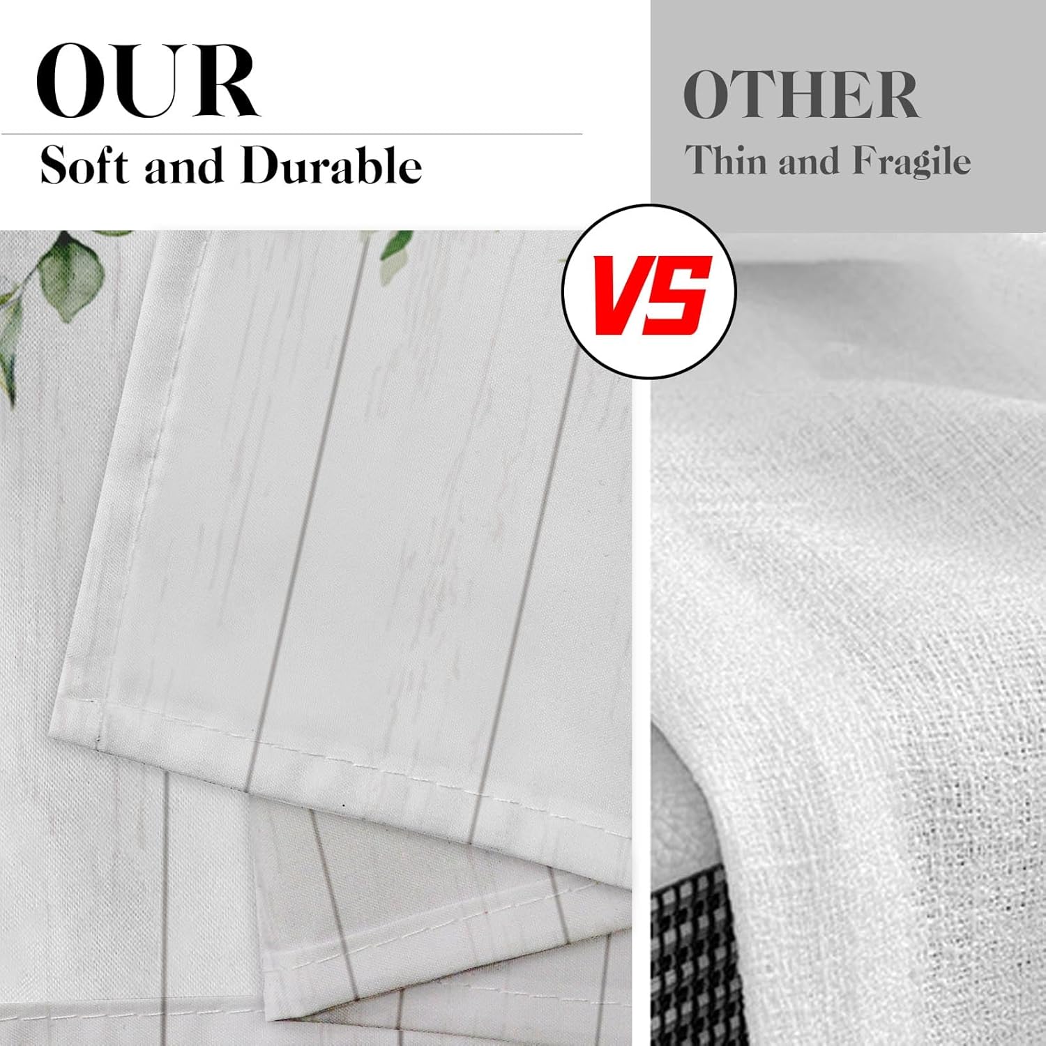 Emvency Eucalyptus Kitchen Window Curtains Valance and Tier Set 36 Inch, Rustic Botanical Sage Green Leaf 3 Piece Window Treatment Tiers Kitchen Decor Country White Wooden Wood Plank Rod Pocket Drapes