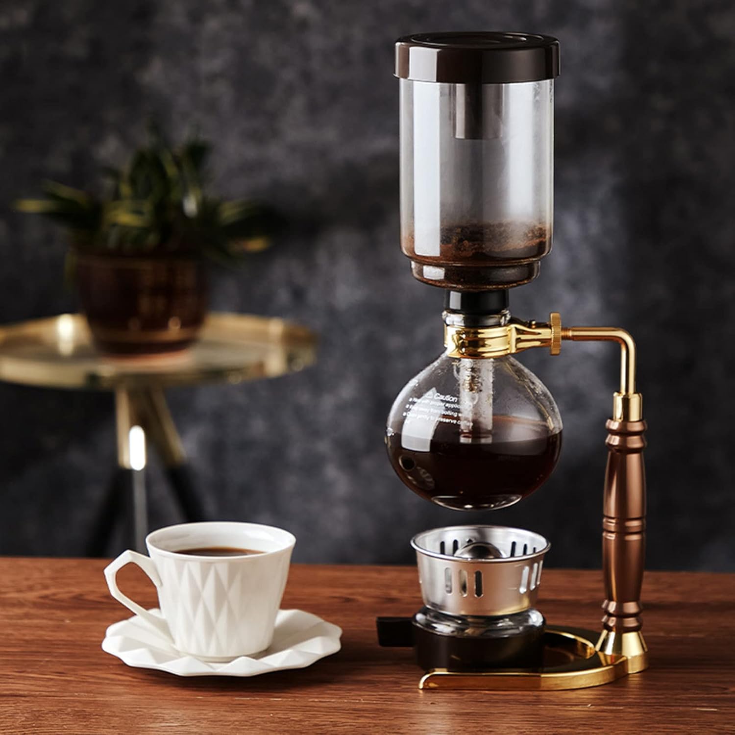 Syphon Coffee Maker Set, Manual Vacuum Coffee Siphon Brewer, Tabletop Glass Siphon Pot, Stainless Steel Bracket, for Coffee, Tea, 350ml/500ml (350ml)