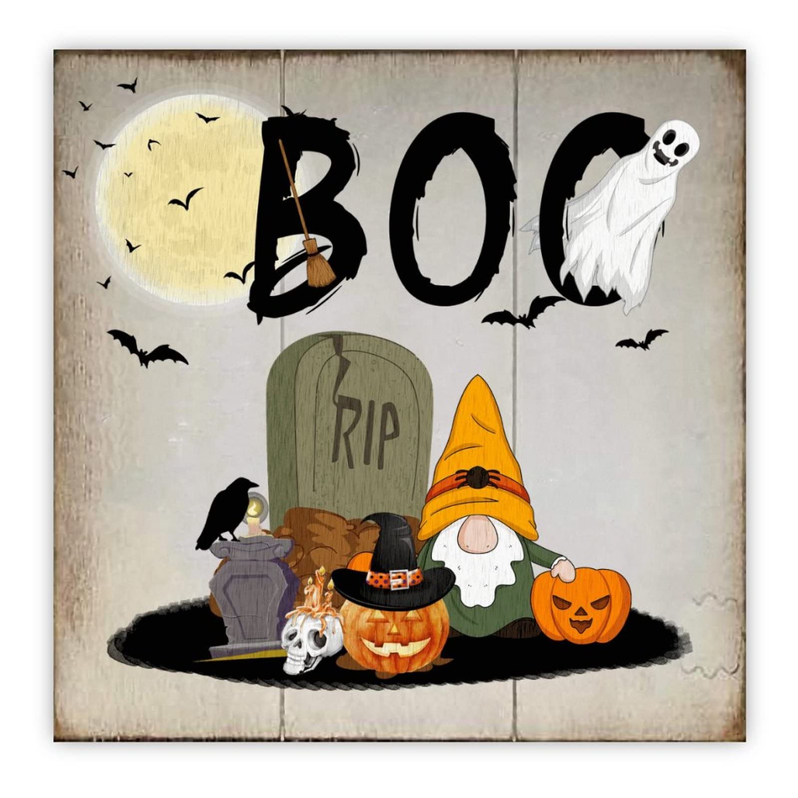 Plaque en bois Halloween avec crâne ghost et chauve-souris pour style ferme horreur