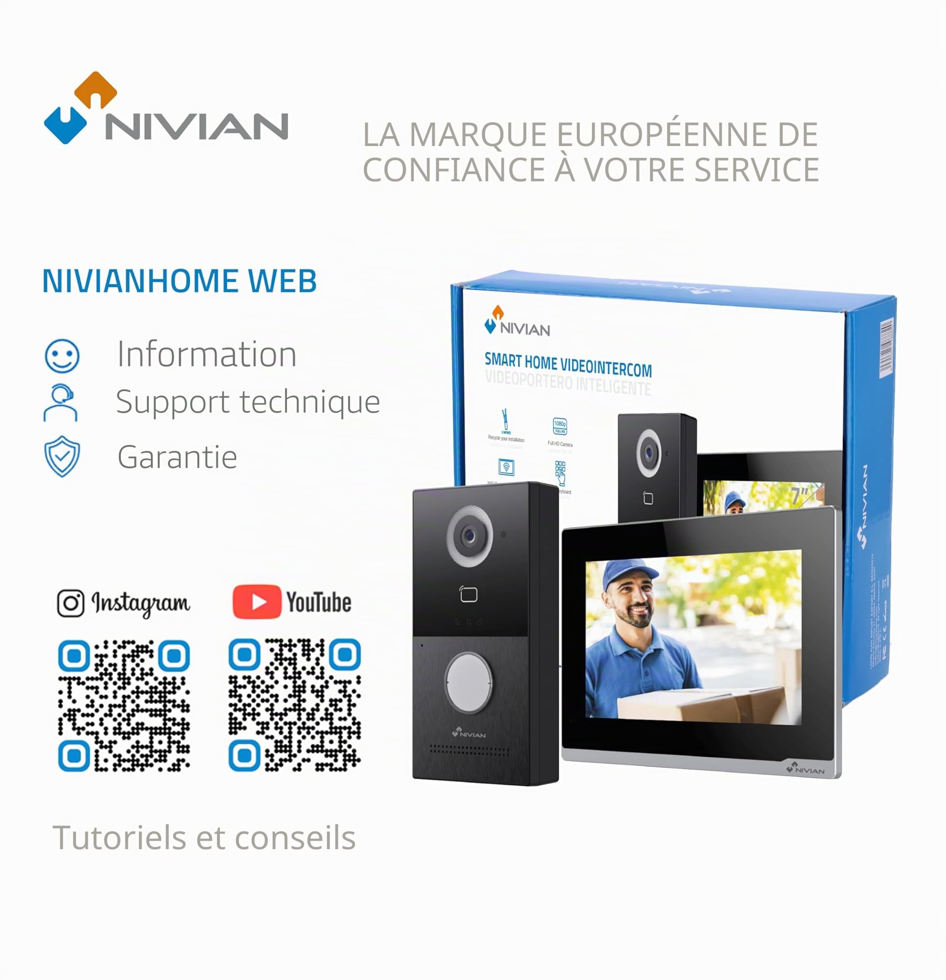 NIVIAN IVIAN Interphone vidéo Intelligent WiFi Full HD pour extérieur avec écran Tactile et Clavier, Connexion à 2 Fils, contrôle App TUYA, enregistrements sur microSD