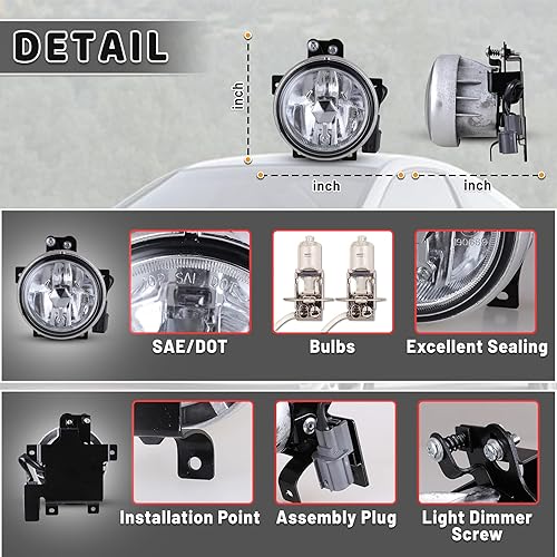 Miniatura 3 de AUTOWIKI Luces antiniebla para 2003 2004 2005 2006 Honda Element Lámparas Asambleas Conductor Pasajero Reemplazo con Kit de Cableado 1 Par
