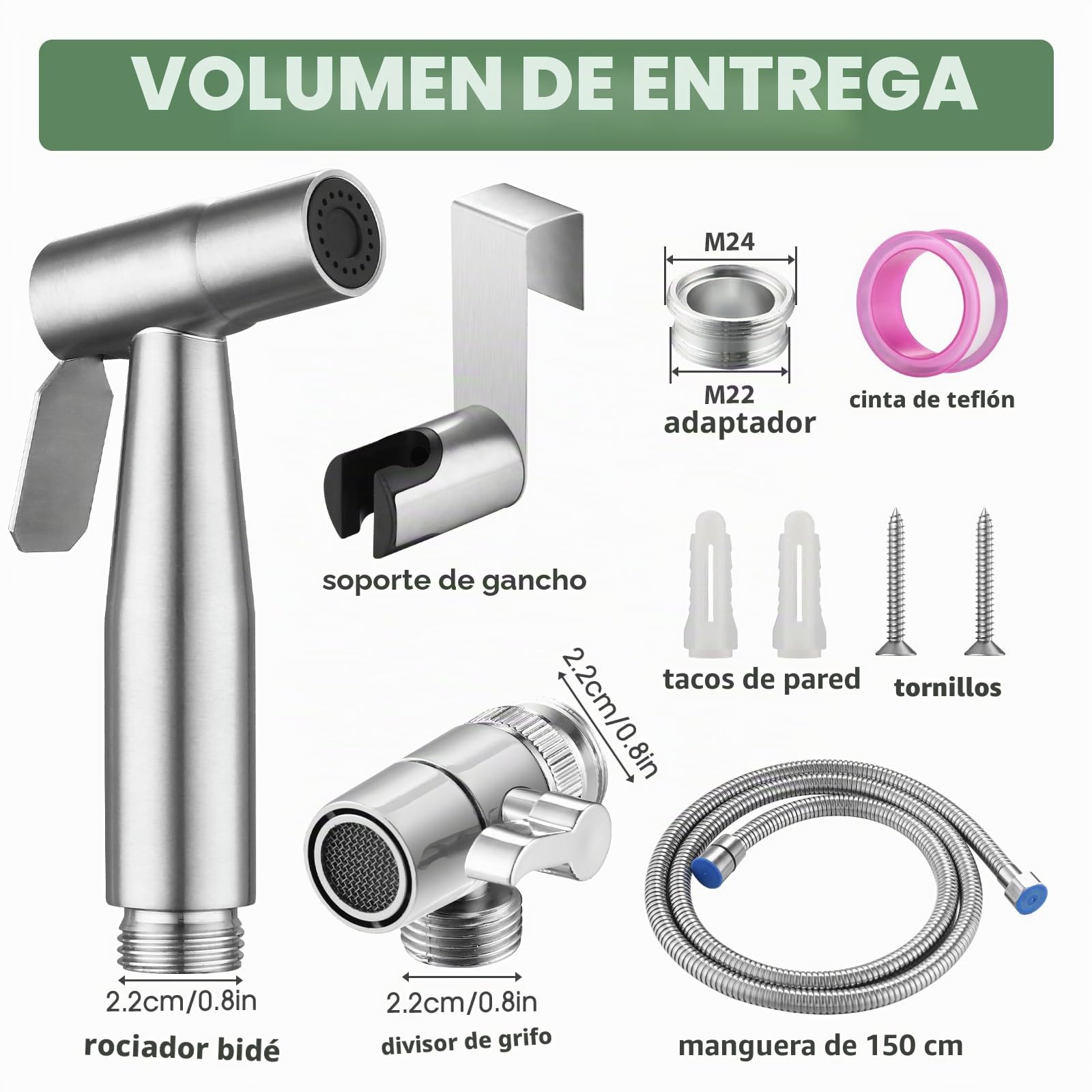 Bidé de ducha de mano para grifo de lavabo, juego de ducha de acero inoxidable con conector, manguera y soporte para el cuidado corporal, para bañar mascotas y limpiar pañales de tela
