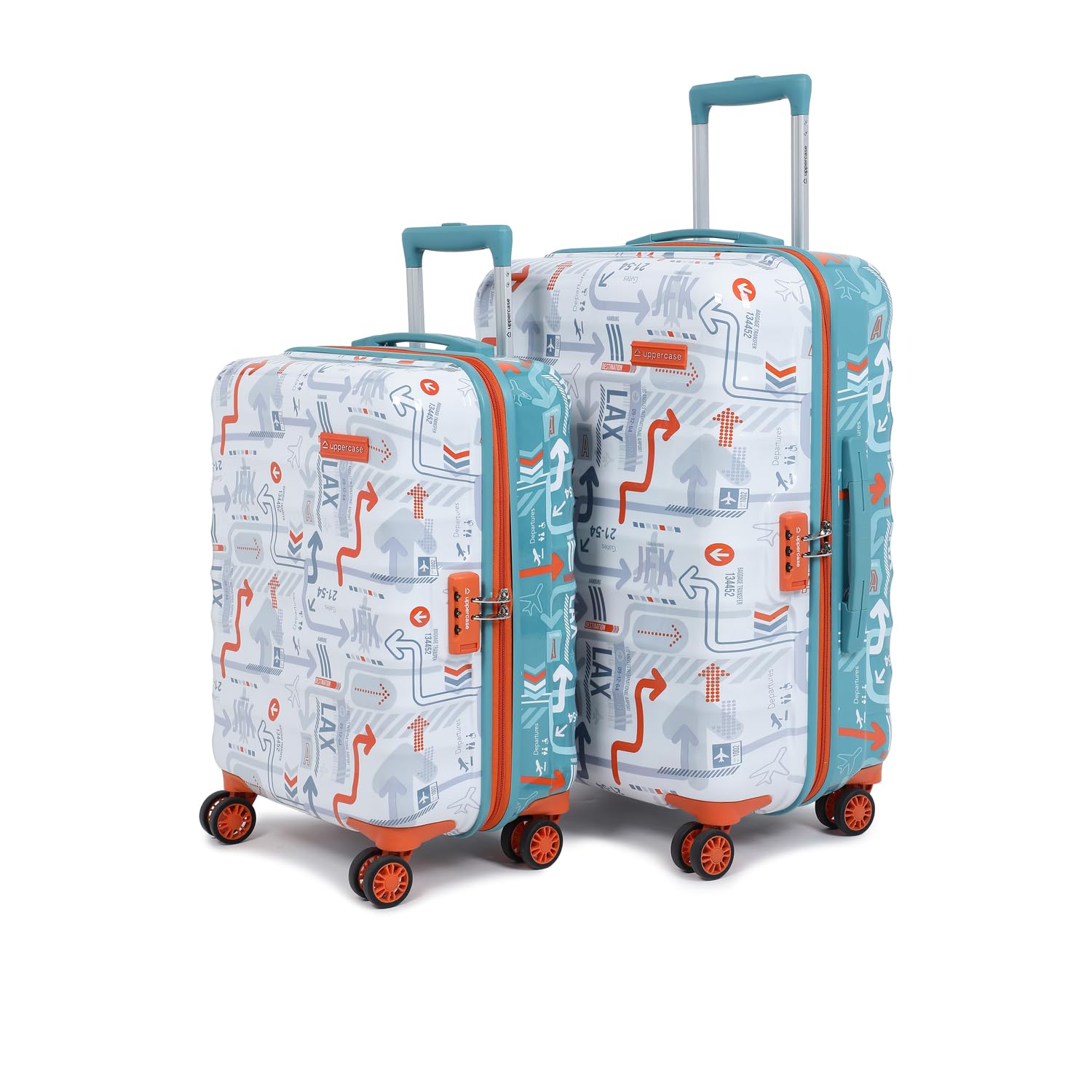 Polyester Jfk Duo Inline Trolley Bag Set Of 2 (Medium,Large)|Hardshellsided Check-In Luggage|8 Wheel Inline Trolley Bag|Combination Lock|Suitcase For Unisex|(White&Teal Blue),H-75.5 cms-image-37