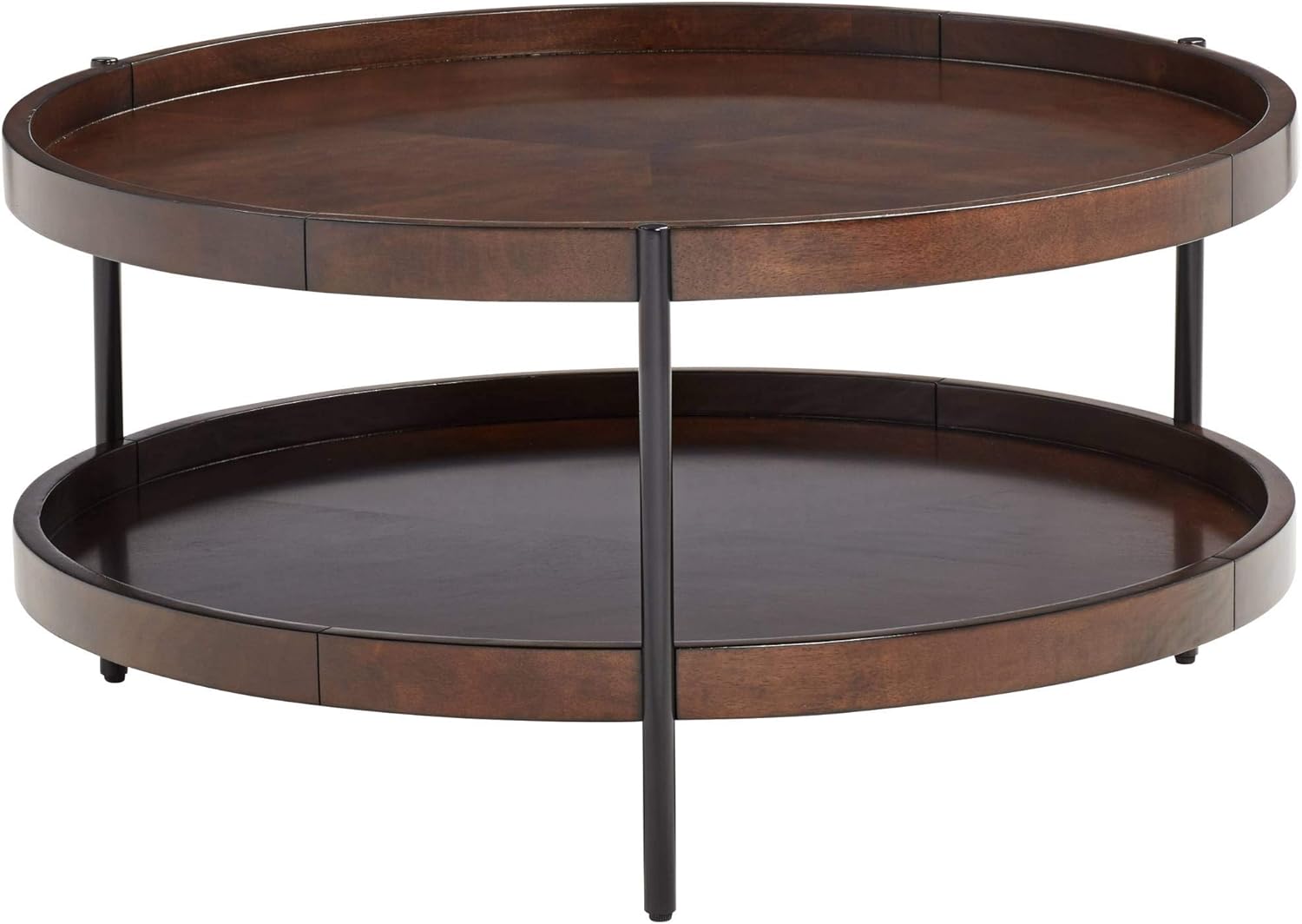 Taos Modern Industrial Minimalist Wood Round Coffee Table 36" Wide with Lower Shelf Dark Brown for Spaces Living Family Room Bedroom Bedside Entryway House Home Office Decor