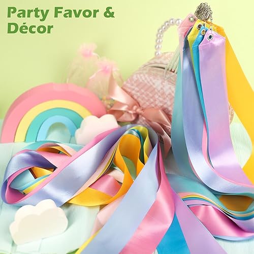 Miniatura 6 de 24 cintas de gimnasia de arcoíris pastel para decoración de fiestas, regalos de fiesta para niños, rellenos estéticos de bolsas de botín para niñas,