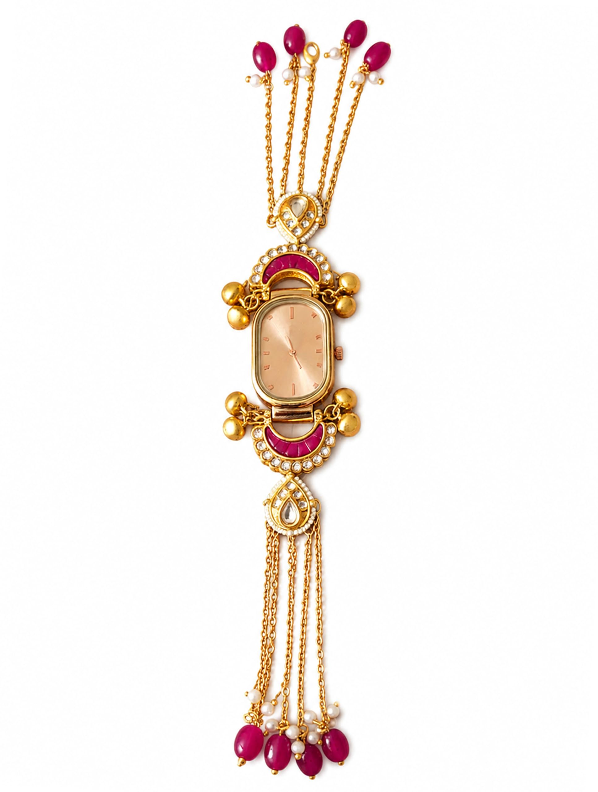 from Espoir Women's Watch, Kashmiri Style Gold Color Square DIal with Beads Kundan Work, Stainless Steel Band, Rajwadi Collection-image-13