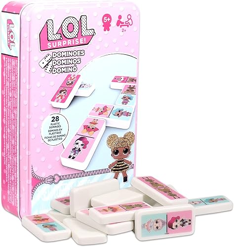 Miniatura 2 de L O L LOL - Juego de estaño de dominó para niños niños pequeños paquete de 3 piezas con juego de mesa LOL Dolls Dominos 300 calcomanías y perchas