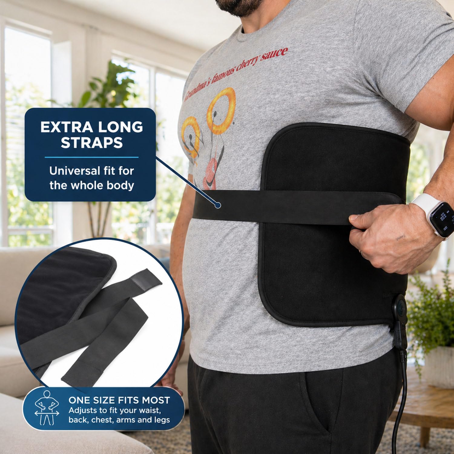 DMI Cuscino termico per tutto il corpo per alleviare il mal di schiena e crampi giornalistici, cuscino termico elettrico con cinghie extra lunghe per collo, spalle, ginocchia, cosce