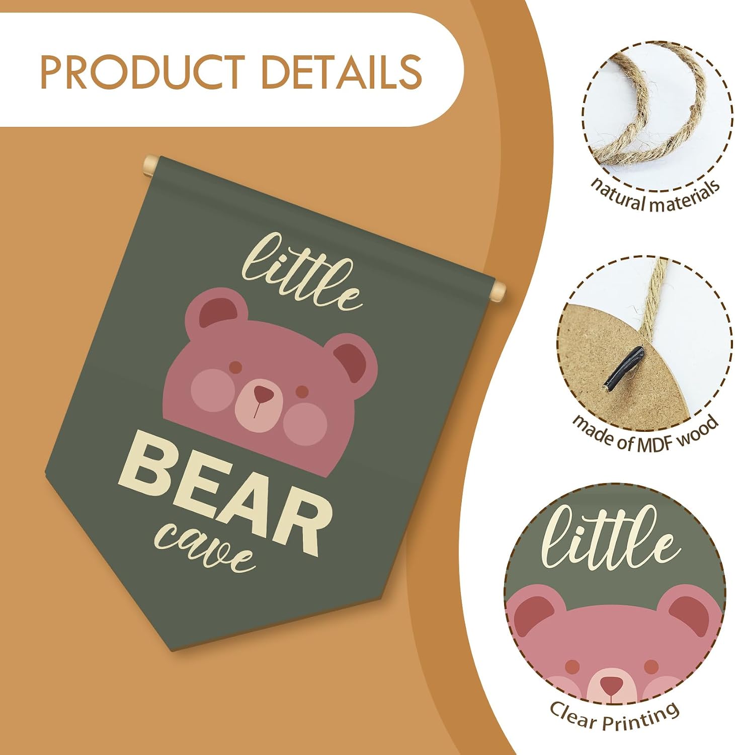 MOTERMATE Little Bear Cave Nursery Sign Decor, Little Man Cave Sign, Baby Boy Nursery Bear Wall Hanging Decor, Green, 8x10 Inches