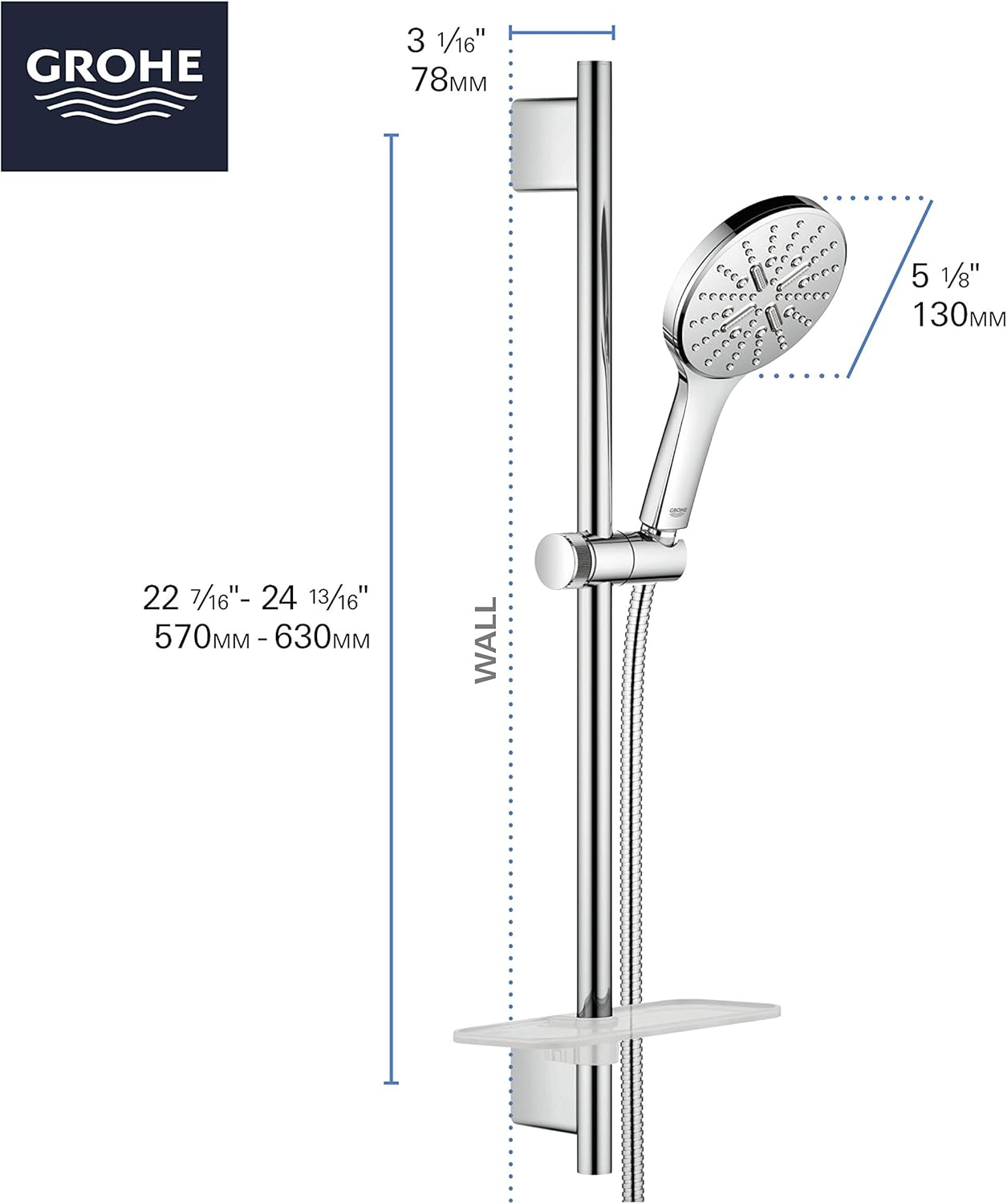 Chrome Dual Head Adjustable Height Rain Shower Set